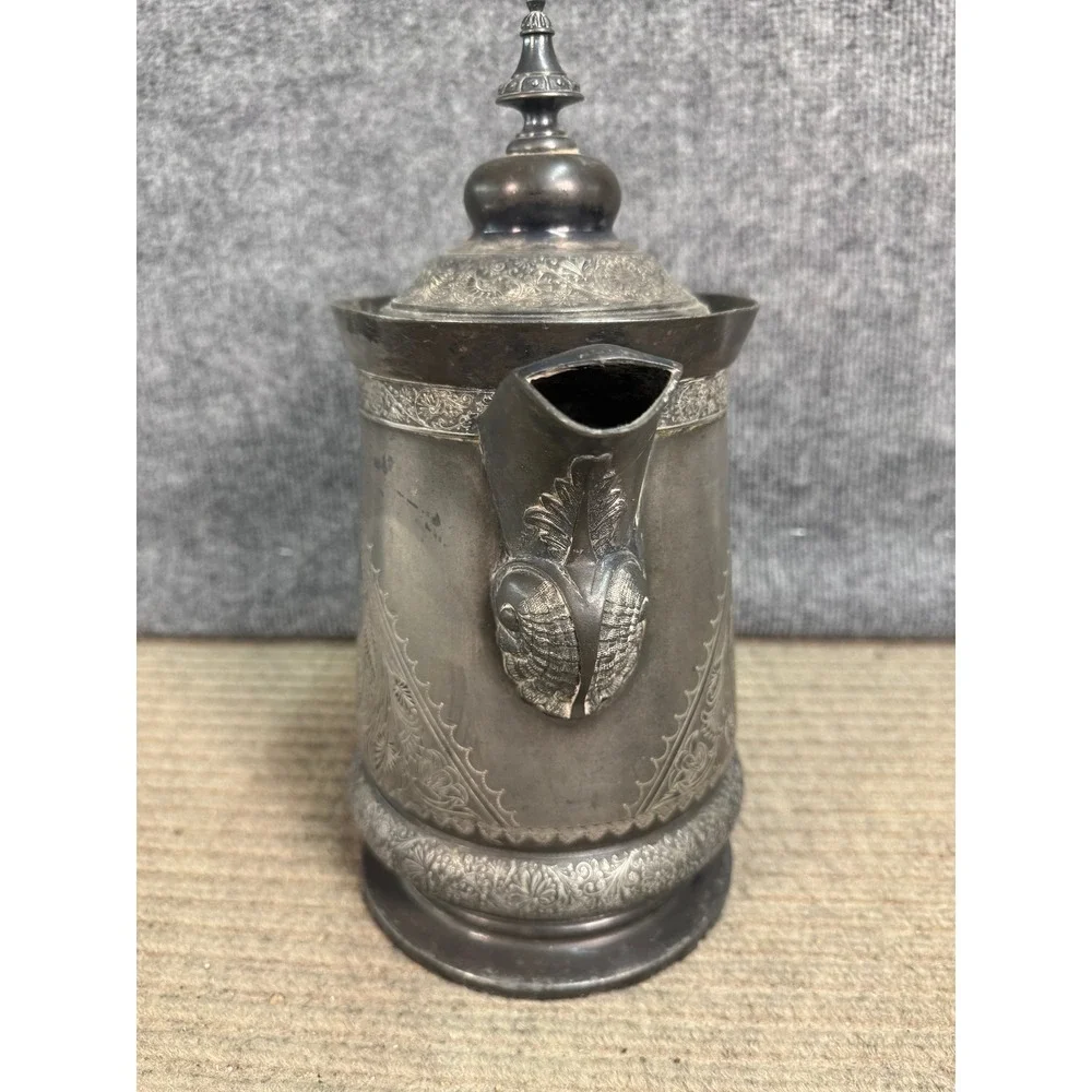 Antique Victorian Silver Plate Engraved Coffee Pot Ornate Floral Scroll Teapot